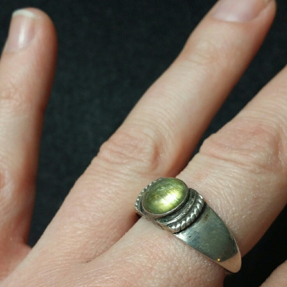 Green Agate Stone Sterling Silver Ring